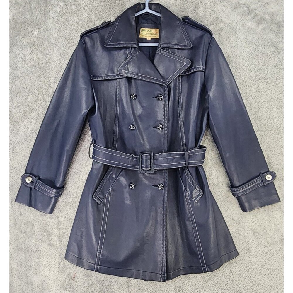 Gino Ponti Jacket Womens Size 18 Blue Button Belted Long Sleeve Vintage Trench
